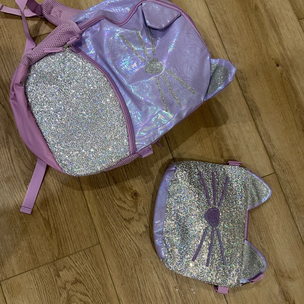 Kids Sparkle Cat Backpack and Lunch Bag Set - Lavender Pink
